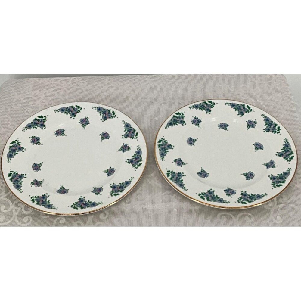 Royal Victoria Rov3 Fine Bone China Floral Salad Plates Set Of 2, 8.25" Gold Tri